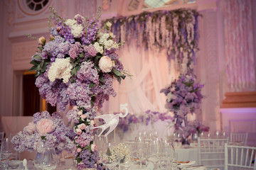 Fototapeta na wymiar Festive table decoration in Lilac colours.