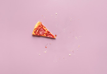 Just one pizza slice and crumbs. Eaten pizza context