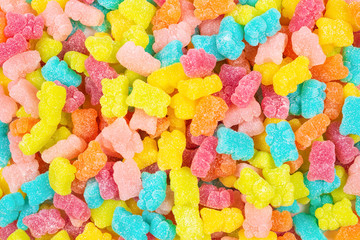 Jelly sweats bears background. Top view.