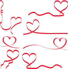 Valentine's day drawn vector eps, red hearts in the form of a ribbon, pattern, lines