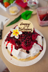 Naklejka premium Pavlova cake with fruit cream