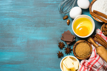 Ingredients for cooking baking top view.