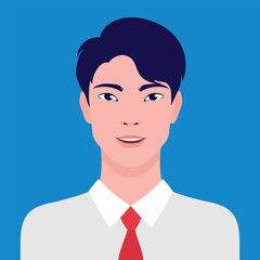 Portrait of an Asian businessman smiling, vector flat illustration. Asian young successful man avatar.