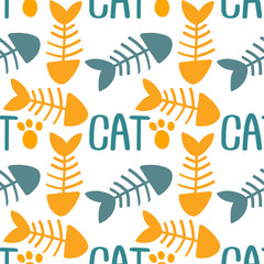 Fototapeta premium Cute blue and yellow fish. Sea seamless pattern. Print, repeating background, cloth design, wallpaper.