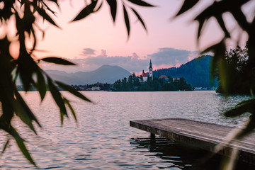 Sunrise at Lake Bled in Slovenia