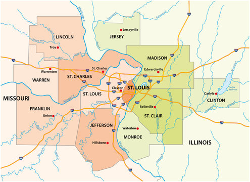 map of the greater st. louis area in illinois and missouri usa