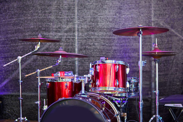 Fototapeta na wymiar Modern drum set on stage prepared for playing.