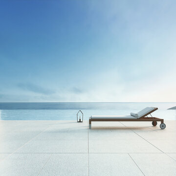 Beach lounge - ocean villa with pool and Sea view / 3d render 