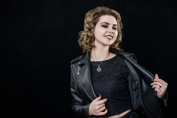 rock girl in biker jacket