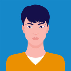 Portrait of a young Asian man, vector flat illustration. Asian handsome guy avatar.
