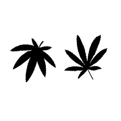 Black hemp silhouette. Cannabis vector set.