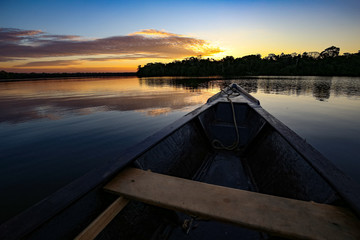 Boat on the Sandoval lake. Puerto Maldonado, Peru.