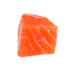 Piece of fresh raw salmon isolated on white. Fish delicacy