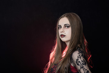 witch vampire girl in red dress