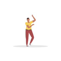 Fototapeta na wymiar Young happy dancing man Isolated on a white background. A smiling young man is enjoying a dance party. Flat style. Vector illustration