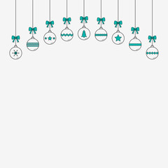 Hanging Christmas balls on white background. Festive decoration. Vector