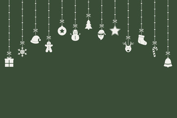 Fototapeta na wymiar Hanging Christmas ornaments. Xmas background with decoration and copyspace. Vector