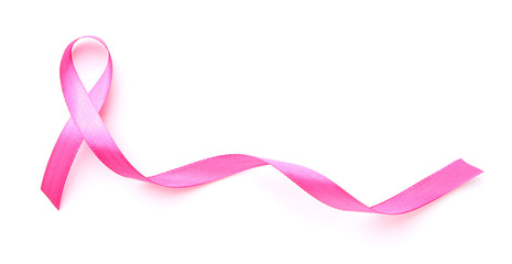 Pink ribbon on white background. Cancer awareness concept