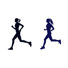 Fototapeta na wymiar silhouette of woman running on white background