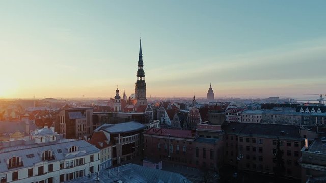 Riga city Old Down Town Autumn Drone Flight