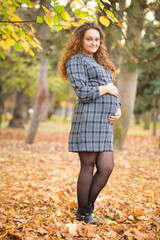 Happy pregnant young woman  in autumn background
