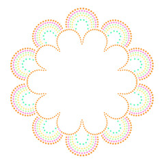 Round border frame, circle geometric pattern, dotted vintage print, colorful vector illustration.