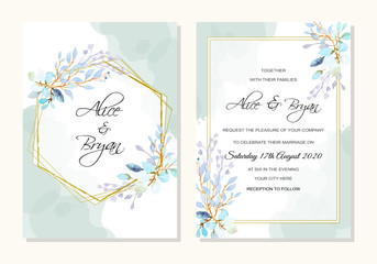 wedding template with watercolor leaves