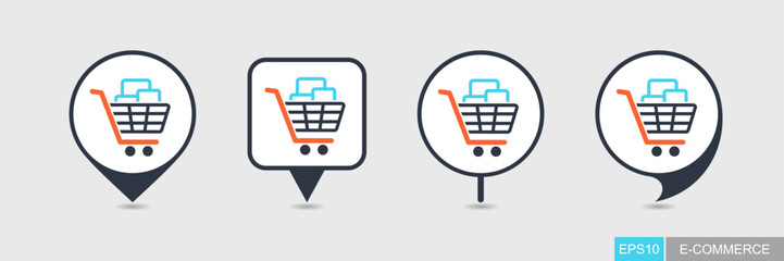 Shopping cart with boxes pin map icon © nasik