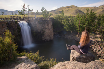 Fototapeta na wymiar Waterfall in Orkhon Valley, Mongolia