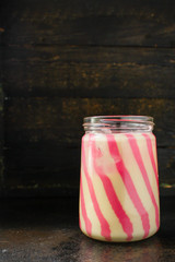 chocolate butter duo topping (dessert, white chocolate and berries, strawberries) menu concept. food background. top view. copy space