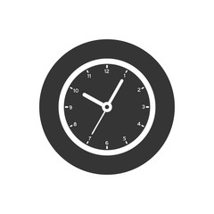 Clock sign white icon in flat style. Time management vector illustration on gray isolated background. Timer business