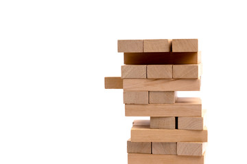 Close up blocks wood game isolated on white background