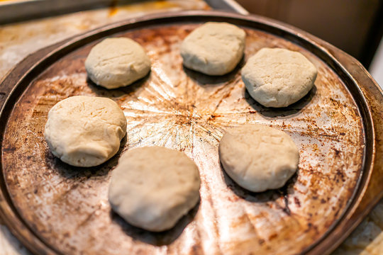 Baking Pan With Uncooked Dough For Biscuits Or Scones Before Baking Made With Gluten Free Flour