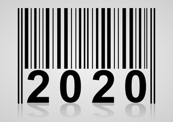 New years 2020 background, illustration, greeting card with bar code with empty copy space