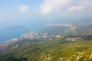 Fototapeta na wymiar Montenegro, Rafailovici. The view on sea beach.