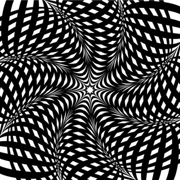 Abstract black and white striped background. Geometric pattern with visual distortion effect. Optical illusion. Op art.