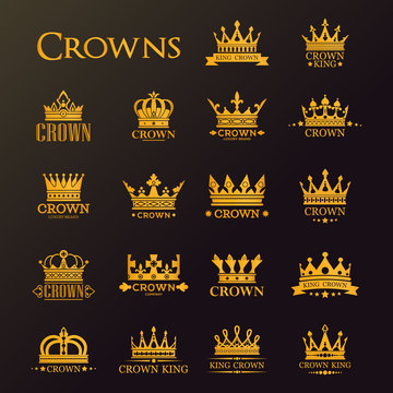 Golden crowns and stars, heraldic royal icons