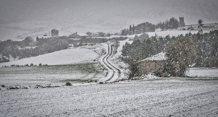 snow in the mountain villages, christmas concept