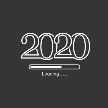 2020 loading line white icon on gray background. Merry Christmas and Happy New Year, Loading bar icon.