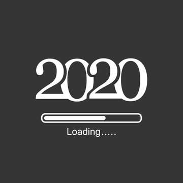 2020 loading line white icon on gray background. Merry Christmas and Happy New Year, Loading bar icon.