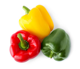 Obraz na płótnie Canvas Ripe colorful bell peppers isolated on white, top view