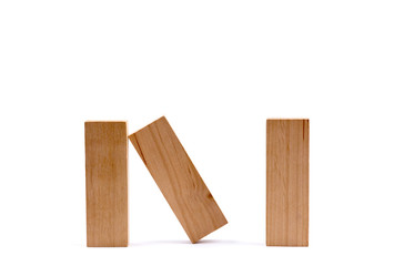 Three Wood Game Blocks with Copy Space Isolated on a White Background.