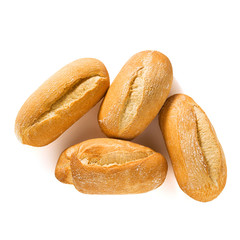 fresh white bread baguette and bun isolated on a white background with seeds