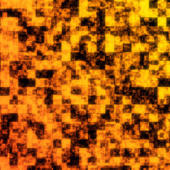 Abstract image of cubes background in orange toned. Print. Texture of random blocks rows different size on black field.