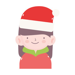 merry christmas girl with hat and sweater icon