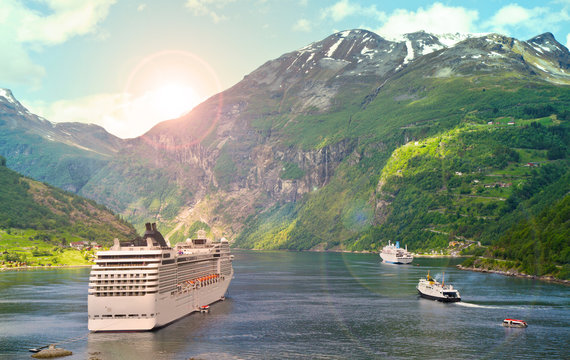 cruise ship in norvegian fjord