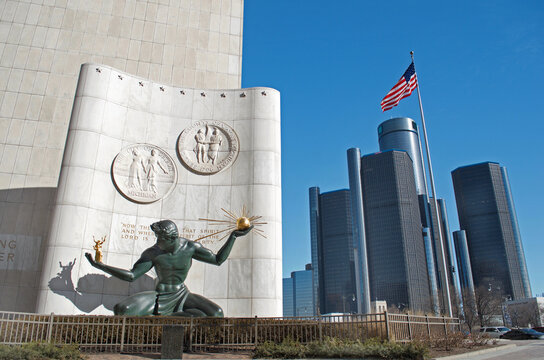 Detroit, January 26, 2018, Spirit of Detroit Statue In Downtown Detroit