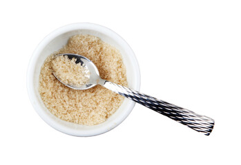 Brown sugar crystals of white background