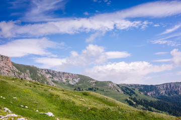 Mountain peaks, gorges and slopes. Panorama mountain landscape.