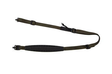 Green nylon shoulder strap for a gun isolated on white background